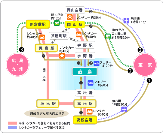 直島までのアクセスマップ